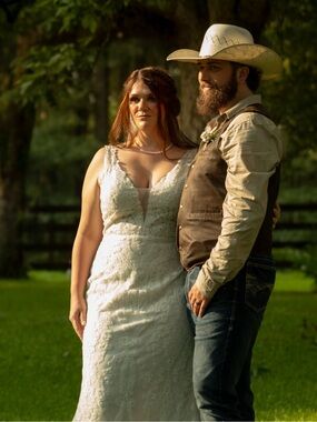 Ivory Lace Wedding Dress with Plunging V-Neck